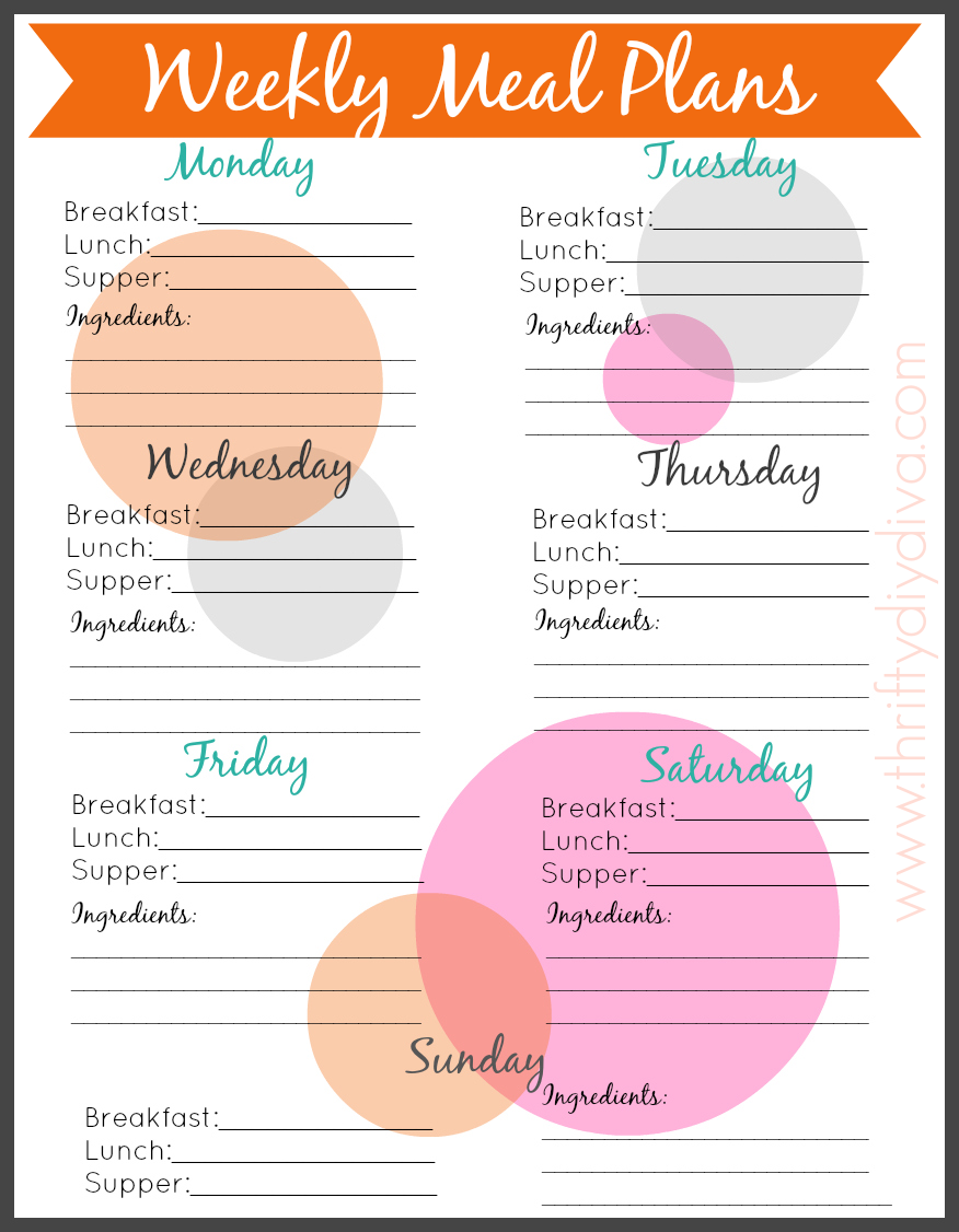 Free Weekly Meal Menu Planning Printable
