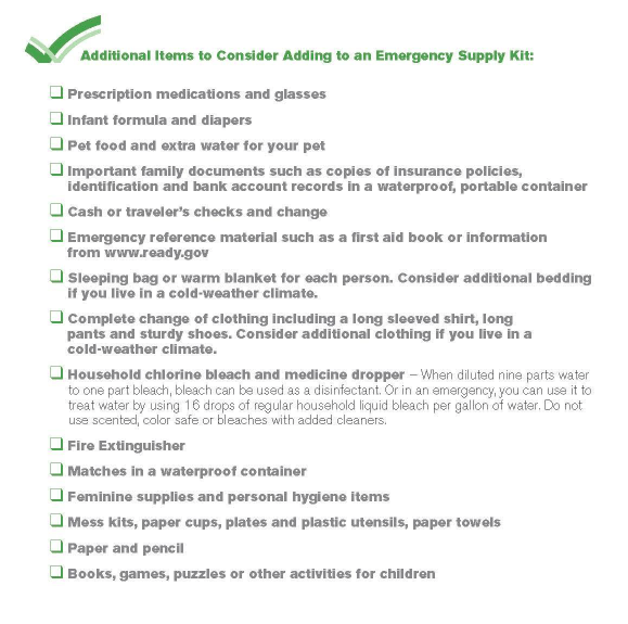 Hurricane Emergency Supply Kit Checklist from FEMA