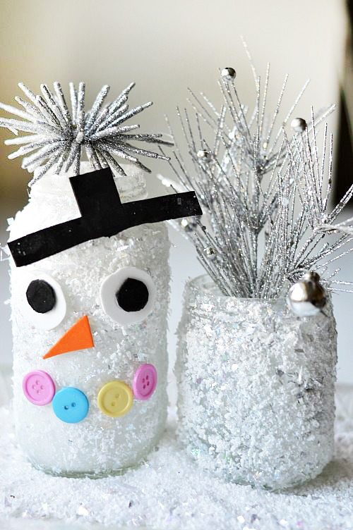DIY Snow Man Jars Upcycle Craft